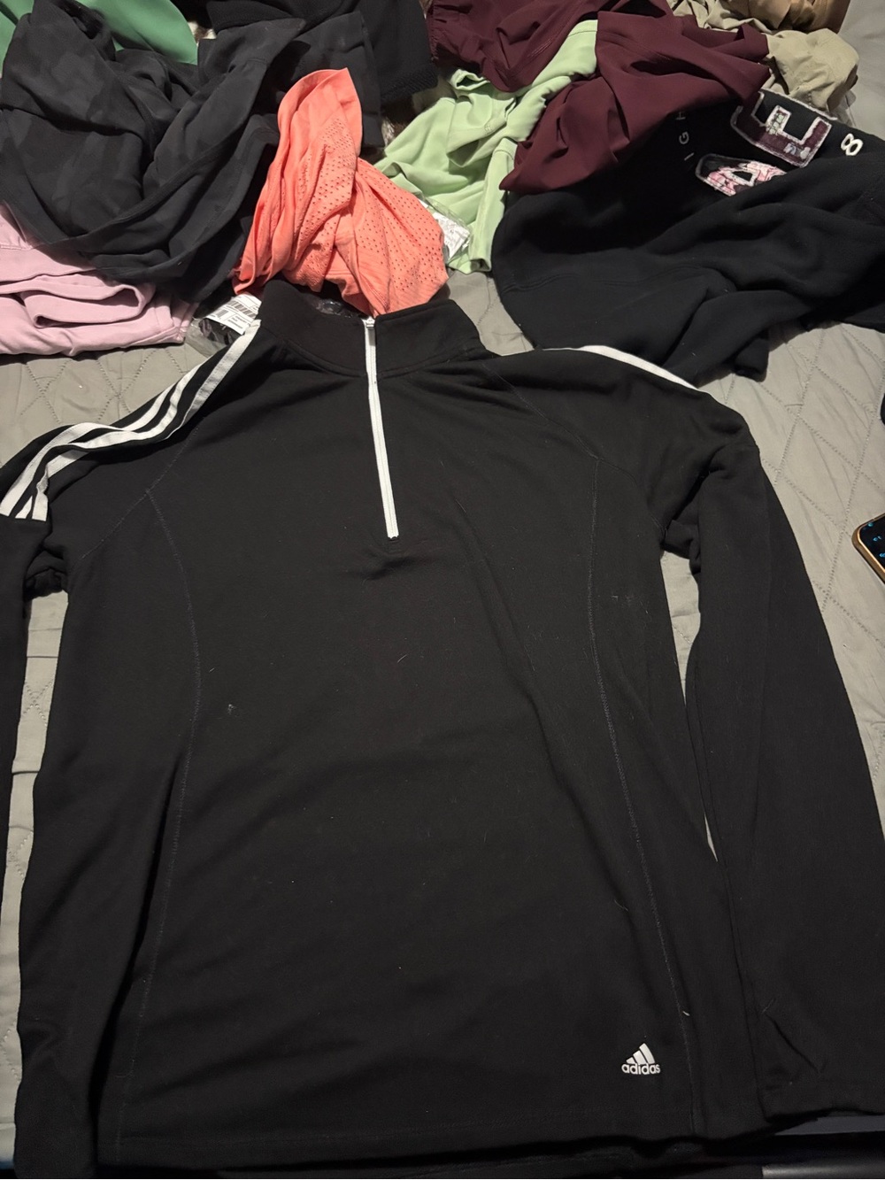 adidas Black Women’s Long Sleeve Half-Zip Sweatshirt with White Stripes